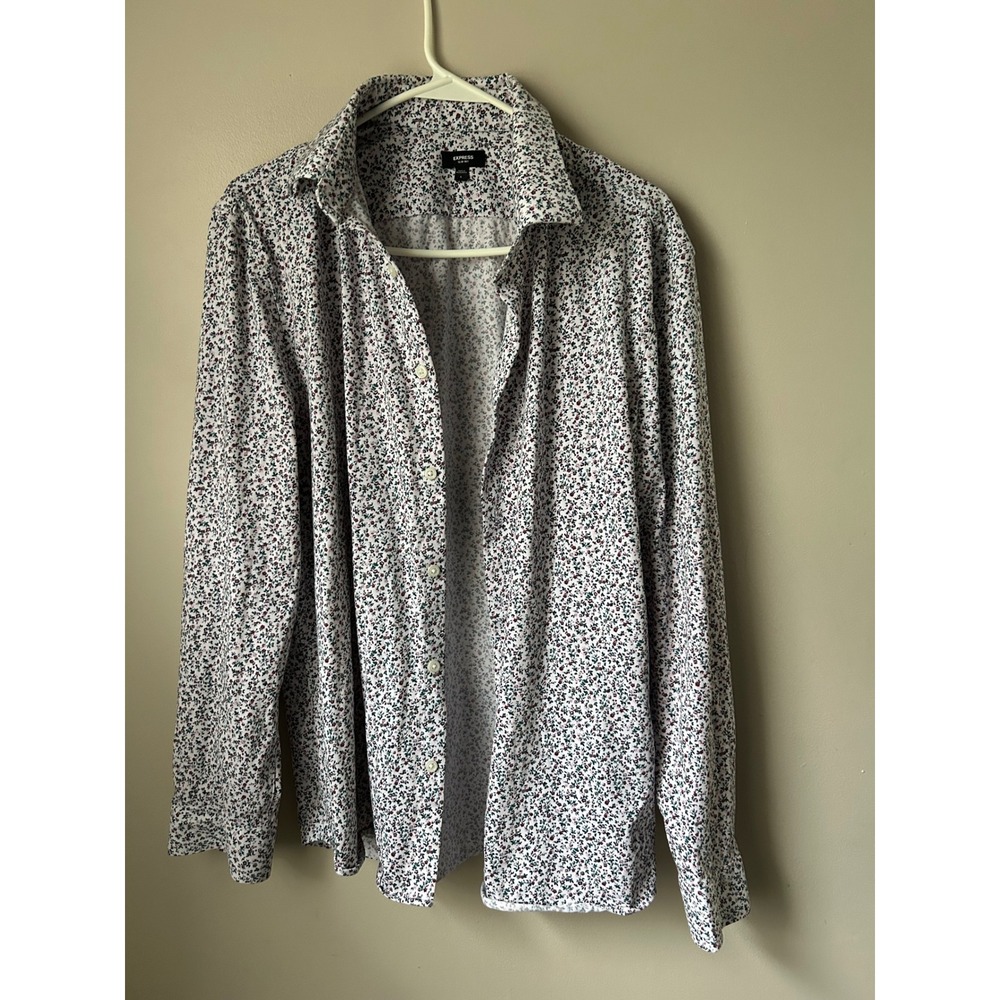 EXPRESS Slim Fit Mens Floral‎ Print Long Sleeve Button Down Shirt Size L  Preppy